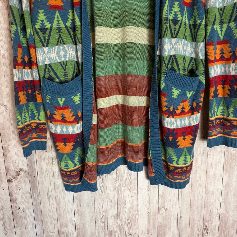 Tasha Polizzi Southwestern Print Cotton Knit Open-Front Cardigan Sweater - Picture 7 of 9